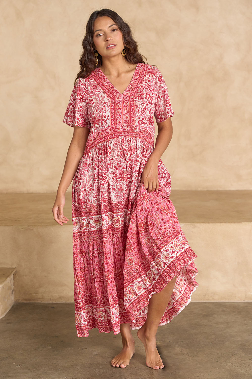 Cottesloe Beach Cotton Maxi Dress - Pinkfloral