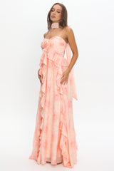 Isola Ruffle Halter Maxi Dress Floral