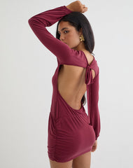Tomoko Mini Dress in Cupro Dark Red