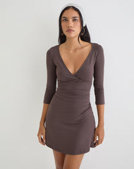 Trudita Mini Dress in Rayon Jersey Peppercorn Brown