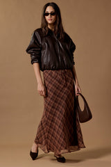 Align Wine Cinnamon Check Tie Waist Bias Maxi Skirt