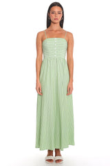 Saturday Sun Stripe Button-Front Maxi Dress Green