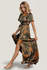 Agnes Satin Maxi Dress | Olive Floral