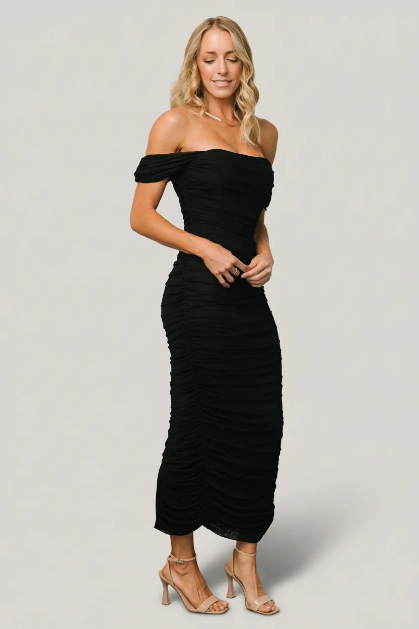 Alessandra Mesh Midi Dress | Black