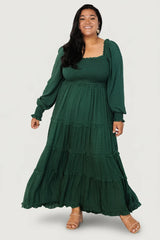 Amanda Smocked Dotted Maxi Dress | Evergreen