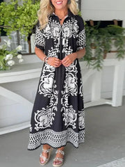 Black Casual Short-Sleeve Maxi Dress