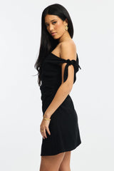 Black Bodycon Dress Tie Up Shoulder