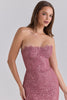 Alexia Amethyst Metallic Lace Strapless Midi Dress