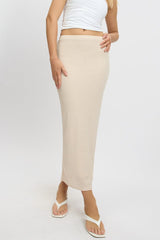 Beige Midi Skirt High Rise Textured Jersey