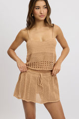 Beige Crochet Skirt Mid Rise Beach Bikini Lined