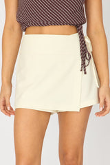 Beige Mini Skort Skirt Tailor Wrap Asymmetric