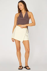 Beige Mini Skort Skirt Tailor Wrap Asymmetric