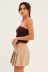Beige Mini Skirt Skater Pleated Tennis