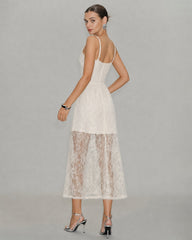 Apricot Sheer Lace Slip Maxi Dress