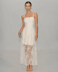 Apricot Sheer Lace Slip Maxi Dress