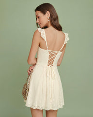 Apricot Sweetheart Neck Floral Lace Mini Dress