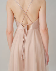 Apricot Pleated Flowy Slip Midi Dress