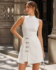 Apricot Jacquard Slit Mini Skirt